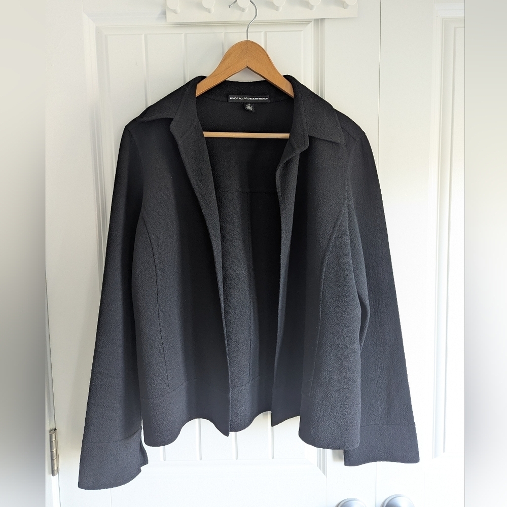 Linda Allard Ellen Tracey Black Wool Open Cardigen Blazer Size 12 - Picture 6 of 6